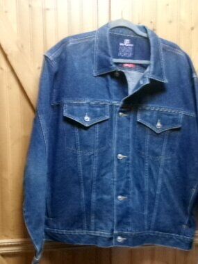 Mens Kani dark denim trucker jean jacket embroidered logo xxl